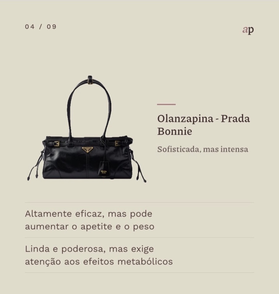 Carrossel de Ana Paula Damha: Olanzapina - Prada Bonnie, sofisticada, mas intensa